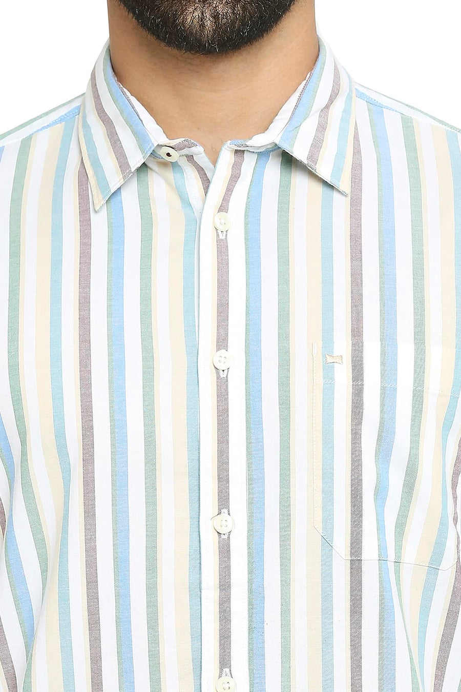 BASICS SLIM FIT WINTER SKY BLUE COTTON OXFORD STRIPE SHIRT