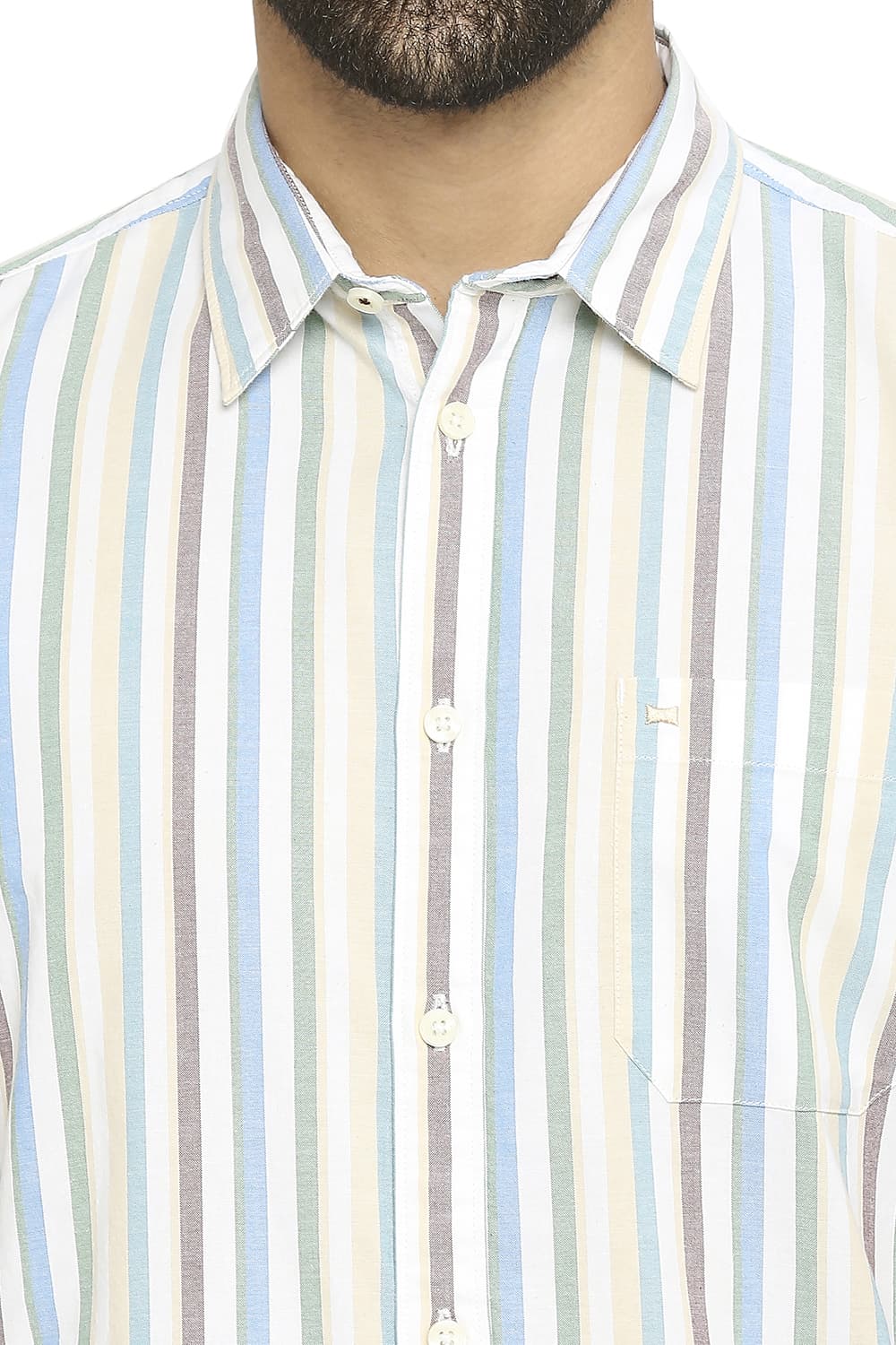 BASICS SLIM FIT COTTON OXFORD STRIPE HALFSLEEVES SHIRT