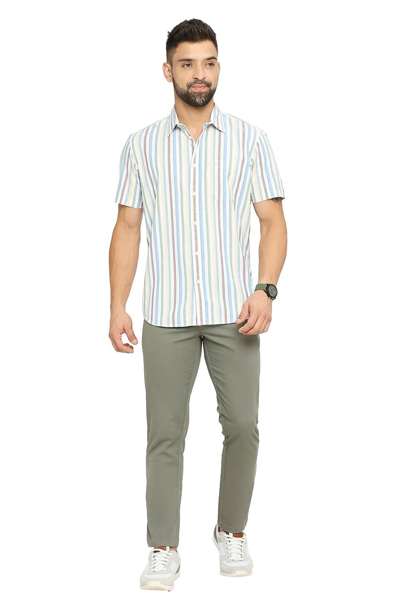 BASICS SLIM FIT COTTON OXFORD STRIPE HALFSLEEVES SHIRT