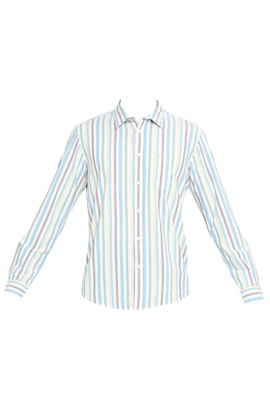 BASICS SLIM FIT WINTER SKY BLUE COTTON OXFORD STRIPE SHIRT