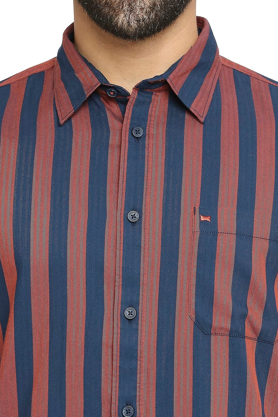 BASICS SLIM FIT TRUE NAVY COTTON POLYESTER TWILL STRIPE SHIRT