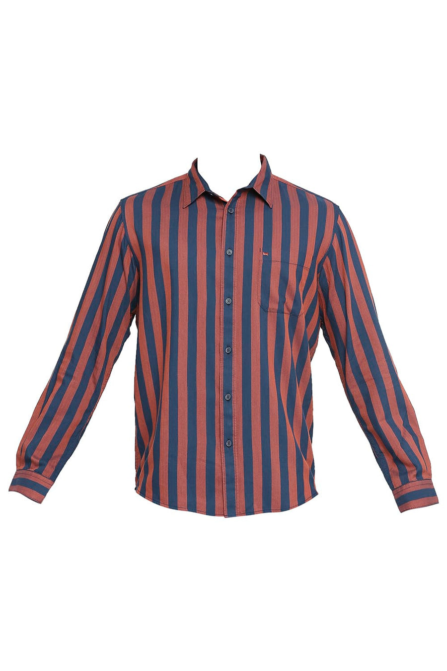 BASICS SLIM FIT TRUE NAVY COTTON POLYESTER TWILL STRIPE SHIRT
