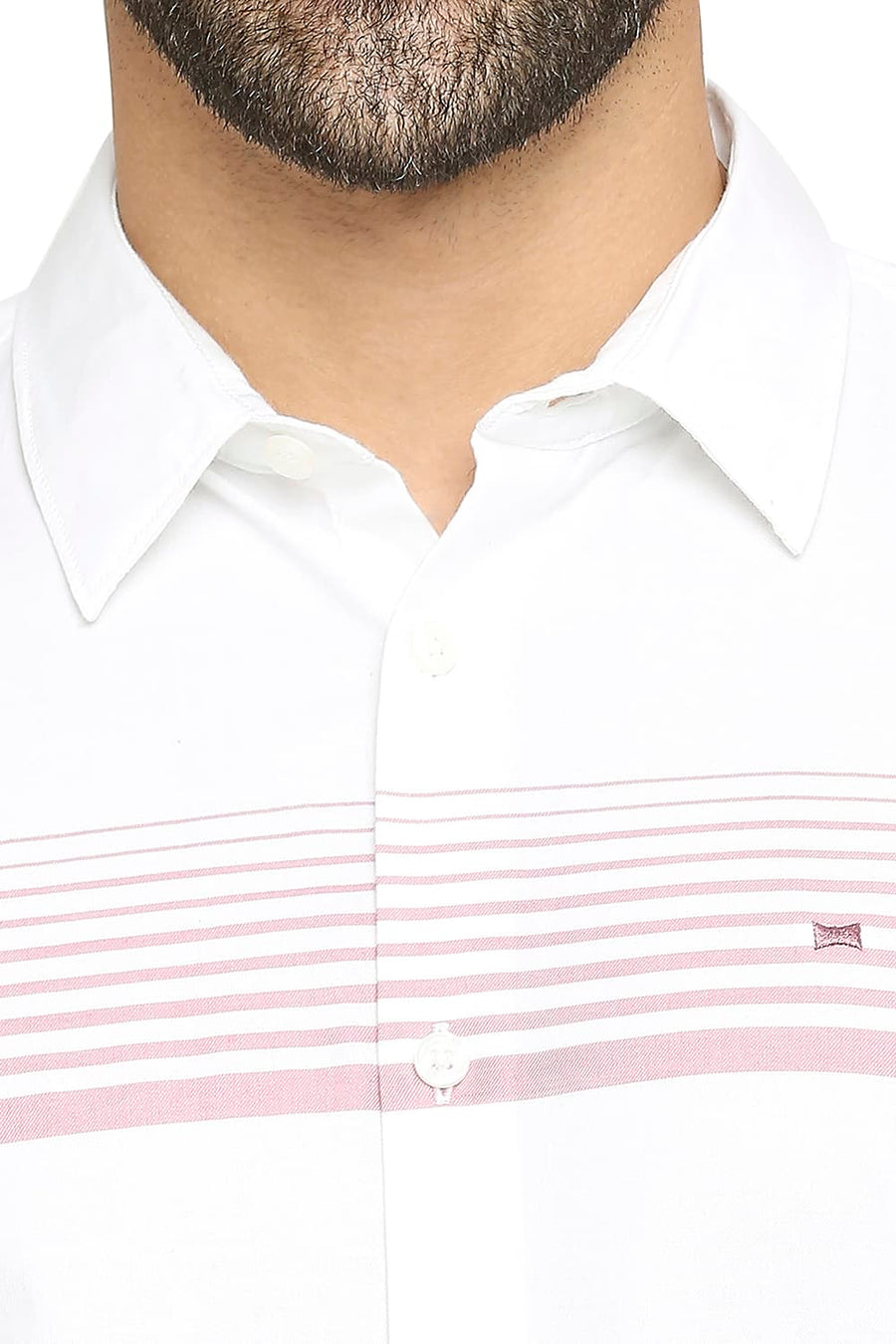 BASICS SLIM FIT PINK MAUVEWOOD COTTON TWILL WEFT ENGINEERING STRIPE SHIRT