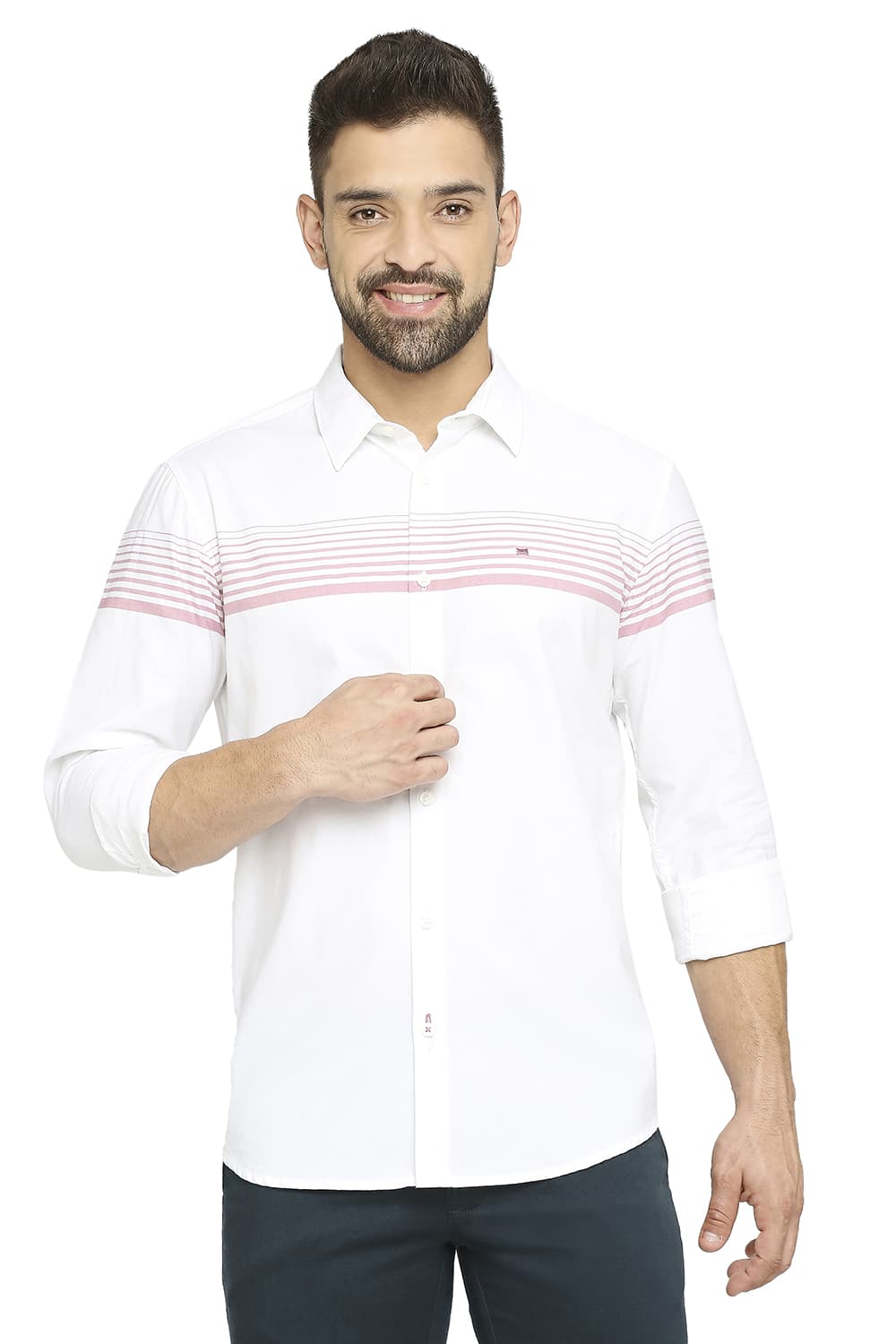 BASICS SLIM FIT COTTON TWILL WEFT ENGINEERING STRIPE SHIRT