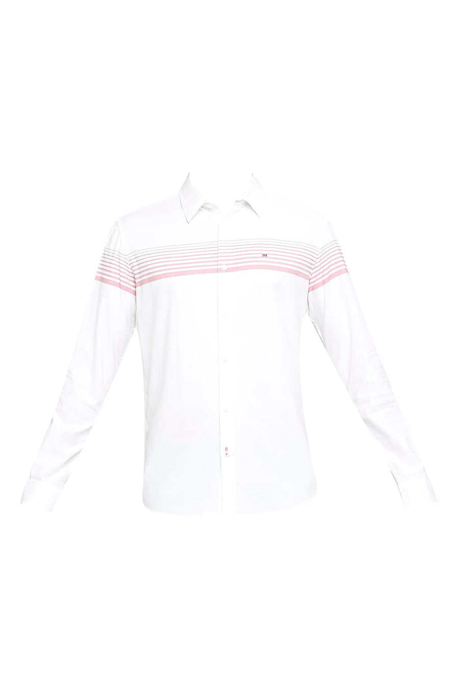 BASICS SLIM FIT PINK MAUVEWOOD COTTON TWILL WEFT ENGINEERING STRIPE SHIRT