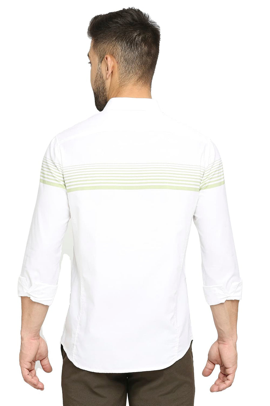 BASICS SLIM FIT MARGARITA GREEN COTTON TWILL WEFT ENGINEERING STRIPE SHIRT
