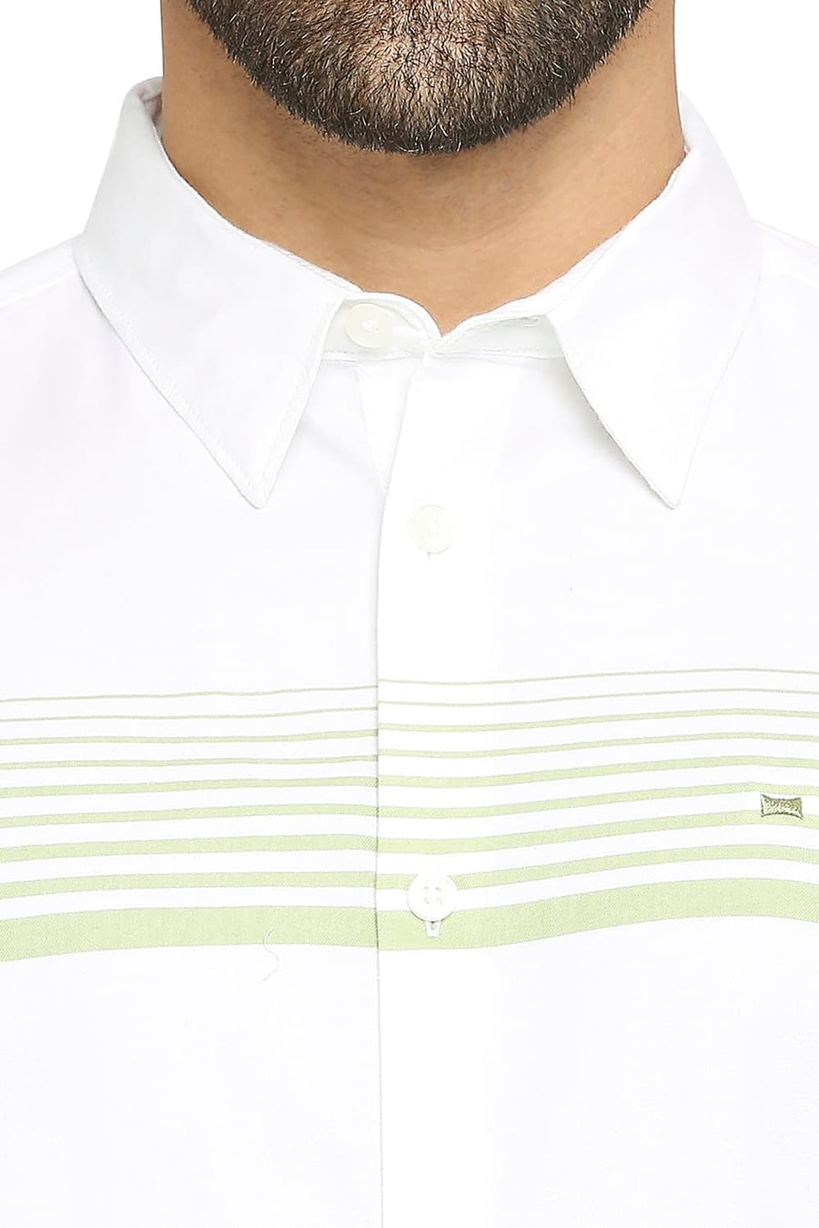 BASICS SLIM FIT MARGARITA GREEN COTTON TWILL WEFT ENGINEERING STRIPE SHIRT