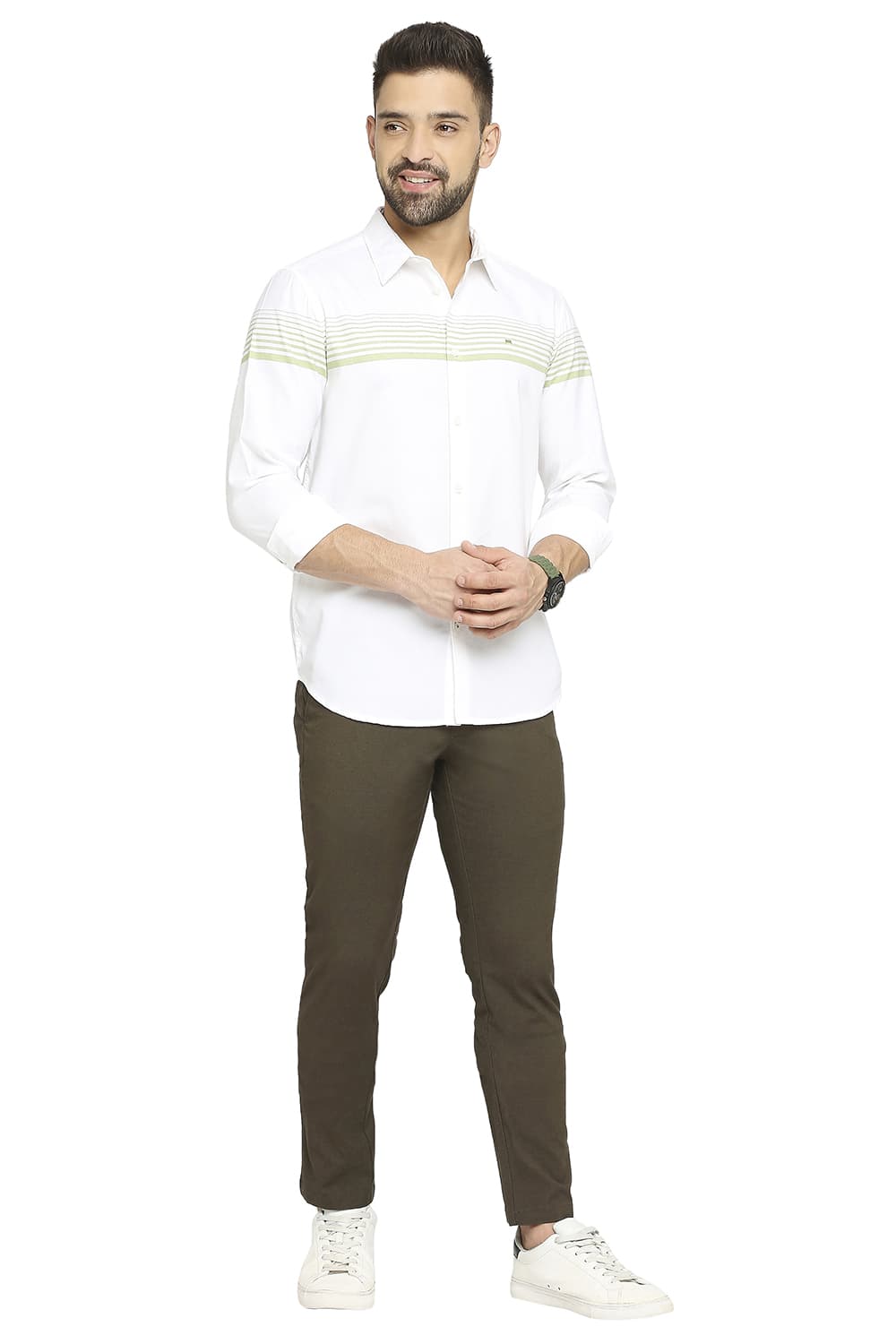 BASICS SLIM FIT COTTON TWILL WEFT ENGINEERING STRIPE SHIRT