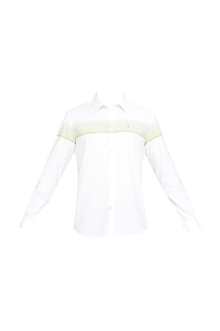 BASICS SLIM FIT MARGARITA GREEN COTTON TWILL WEFT ENGINEERING STRIPE SHIRT