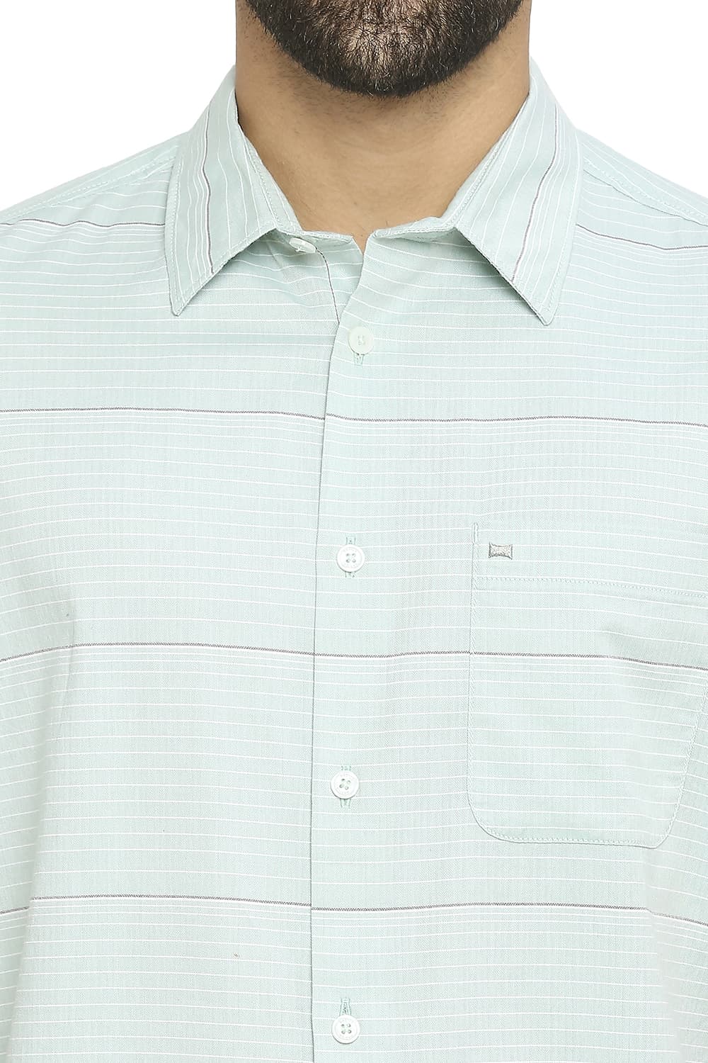 BASICS SLIM FIT COTTON TWILL WEFT STRIPE HALFSLEEVES SHIRT