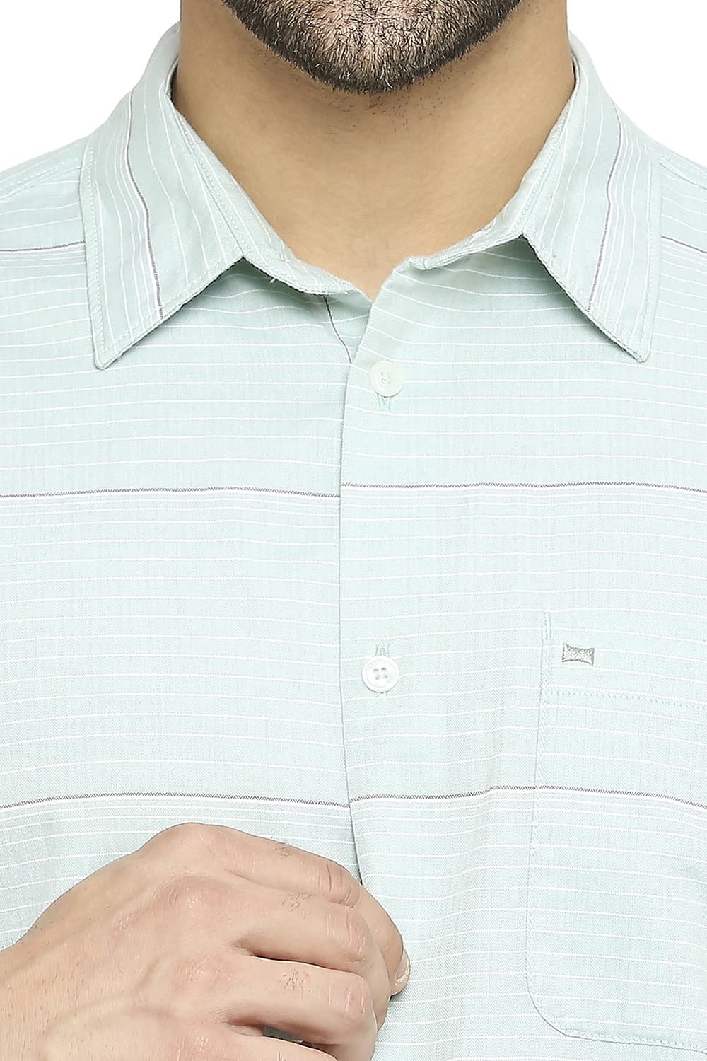 BASICS SLIM FIT COTTON TWILL WEFT STRIPE SHIRT