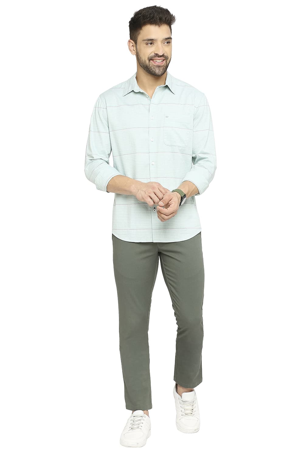 BASICS SLIM FIT COTTON TWILL WEFT STRIPE SHIRT