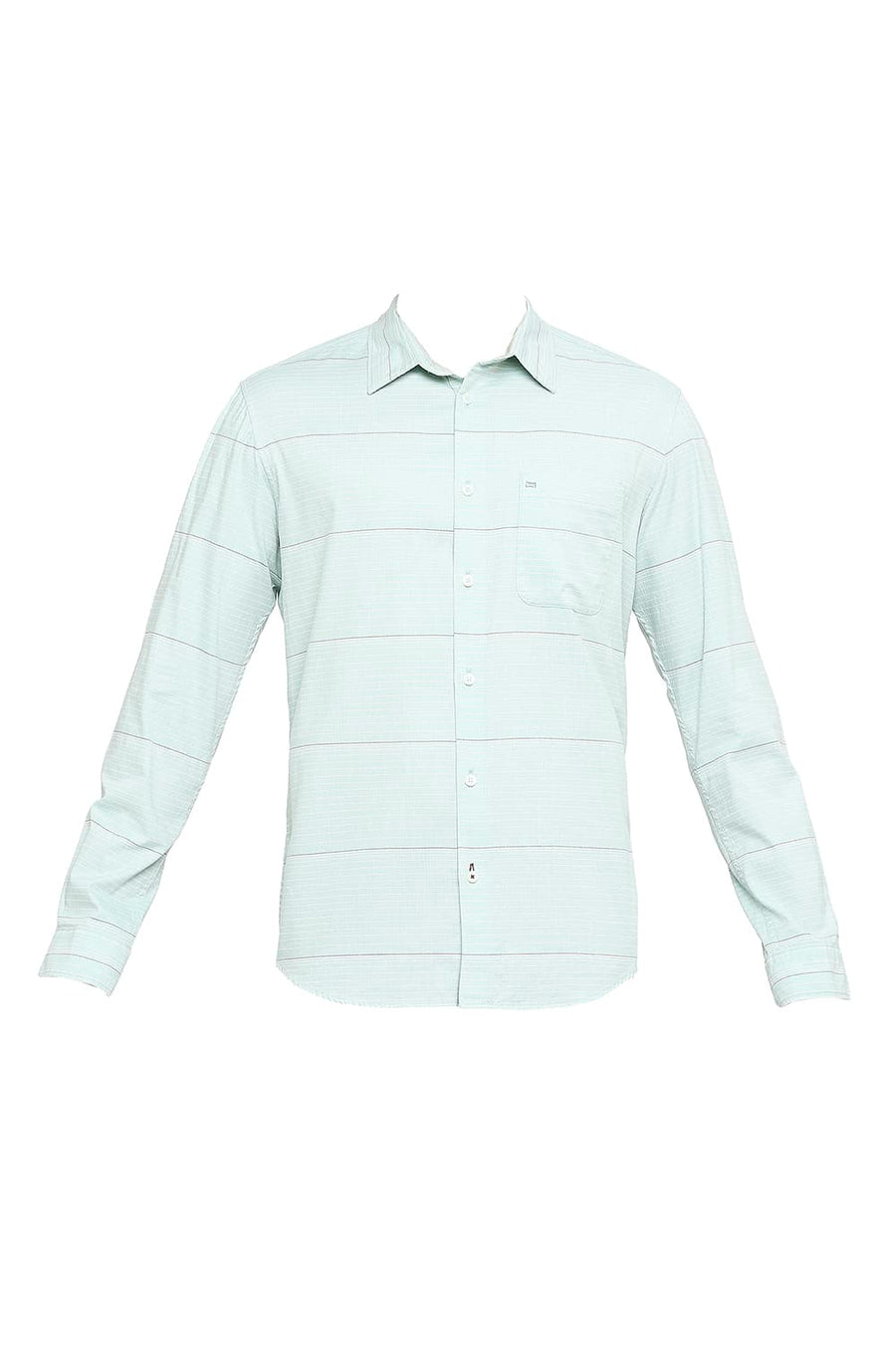 BASICS SLIM FIT NEPTUNE GREEN COTTON TWILL WEFT STRIPE SHIRT