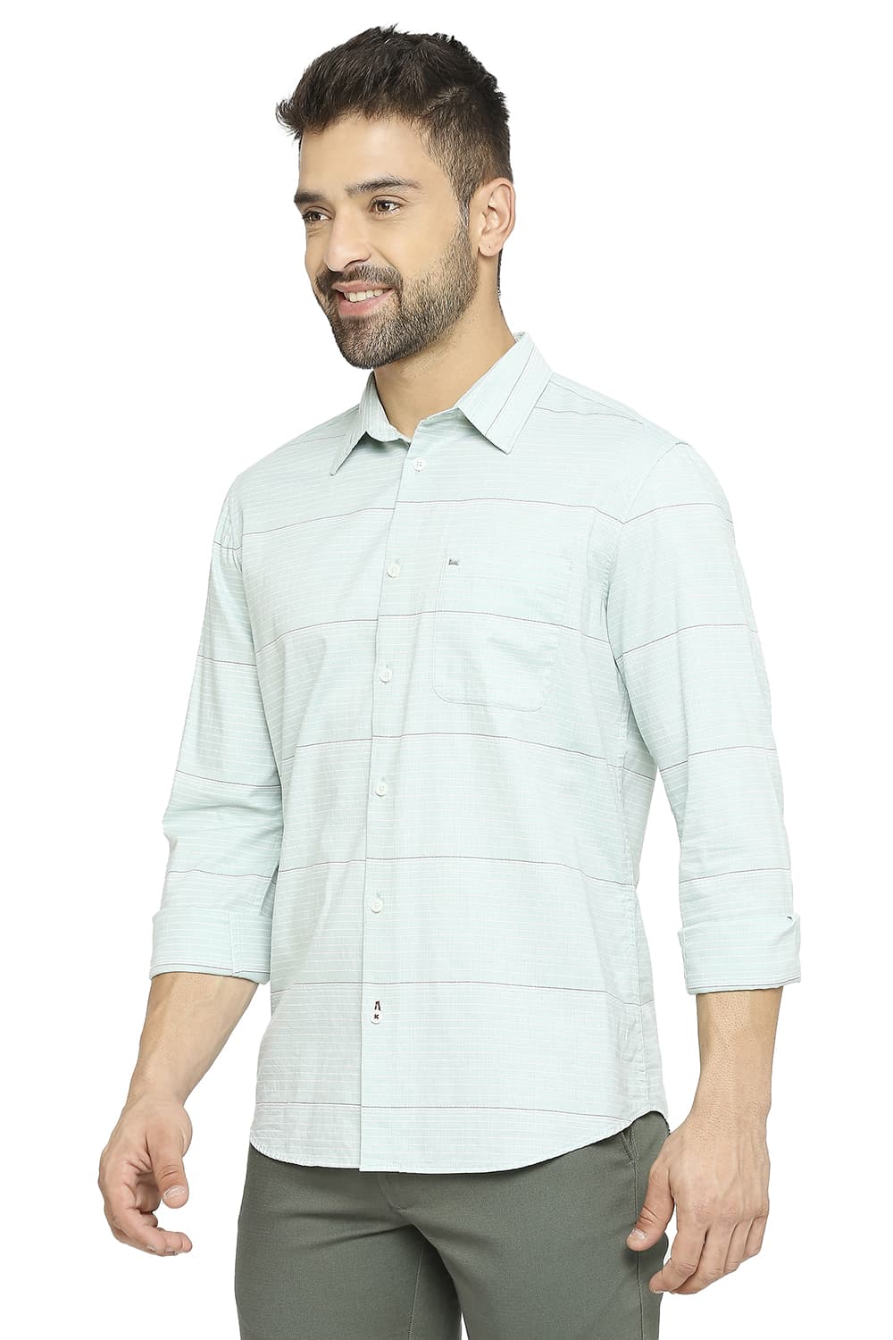 BASICS SLIM FIT COTTON TWILL WEFT STRIPE SHIRT