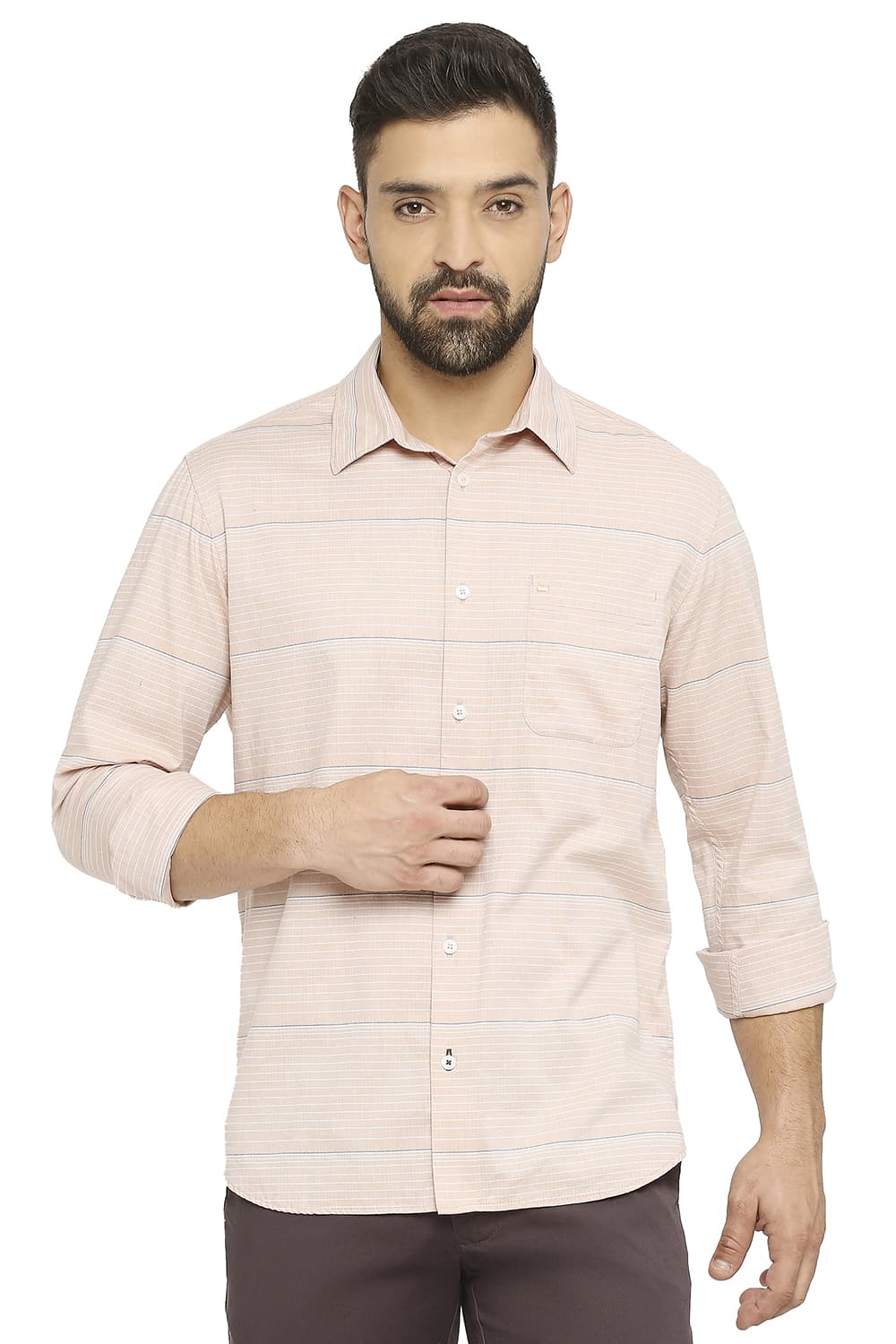 BASICS SLIM FIT COTTON TWILL WEFT STRIPE SHIRT