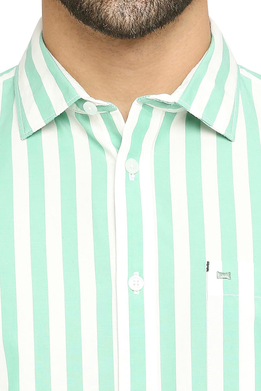 BASICS SLIM FIT CANTON GREEN COTTON STRIPE SHIRT
