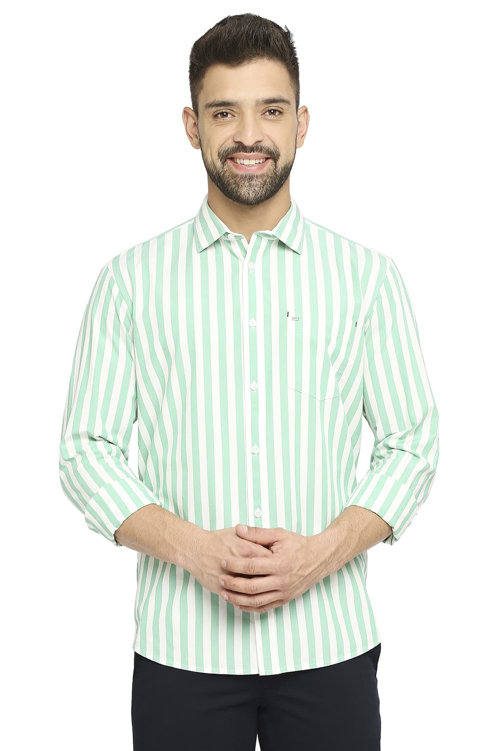 BASICS SLIM FIT COTTON STRIPE SHIRT