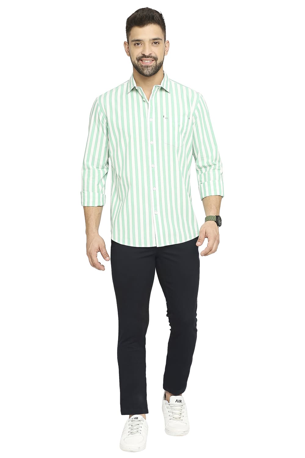 BASICS SLIM FIT COTTON STRIPE SHIRT