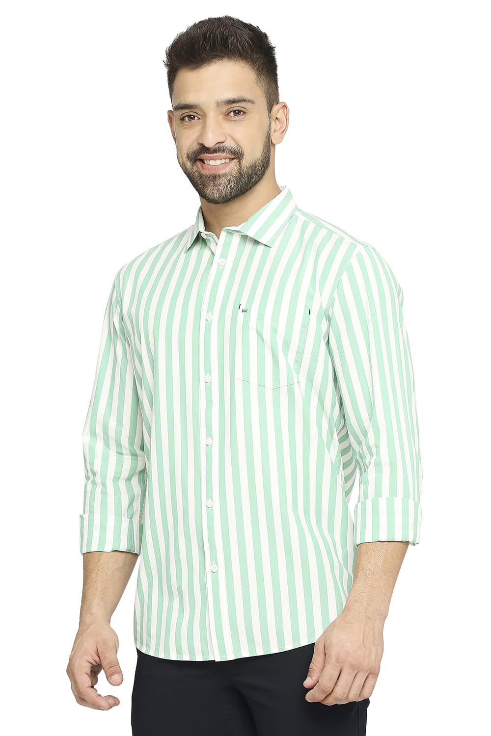 BASICS SLIM FIT COTTON STRIPE SHIRT