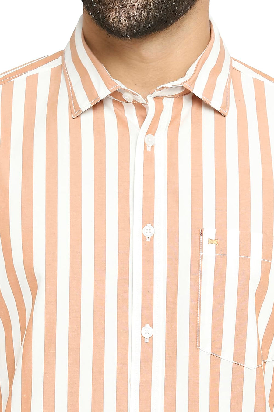 BASICS SLIM FIT RUST ORANGE COTTON STRIPE SHIRT