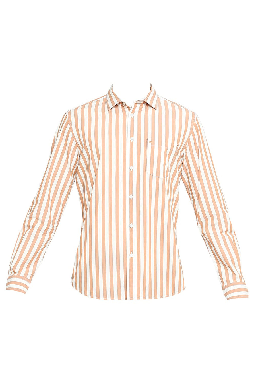 BASICS SLIM FIT RUST ORANGE COTTON STRIPE SHIRT