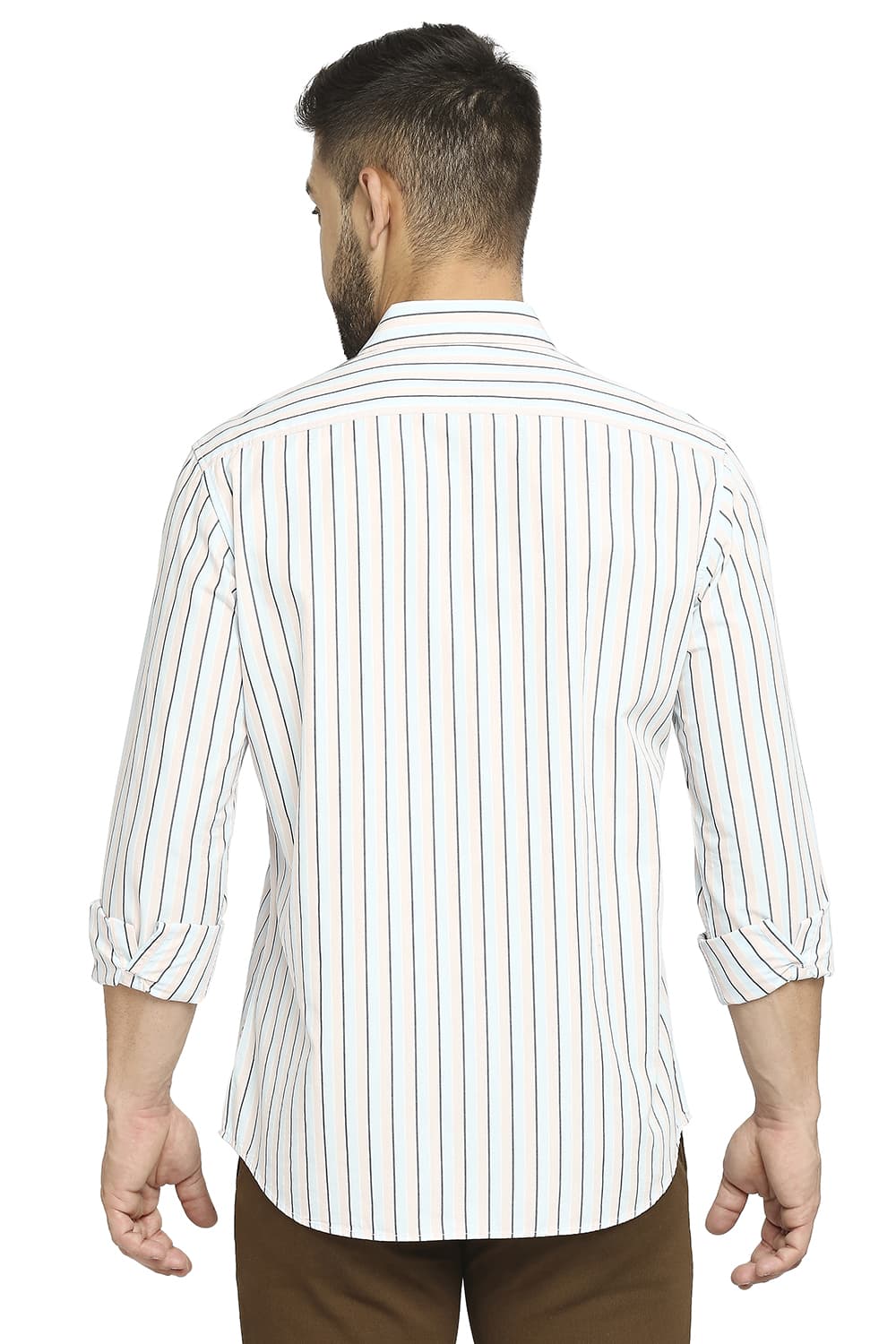 BASICS SLIM FIT COTTON POLYESTER STRIPE SHIRT