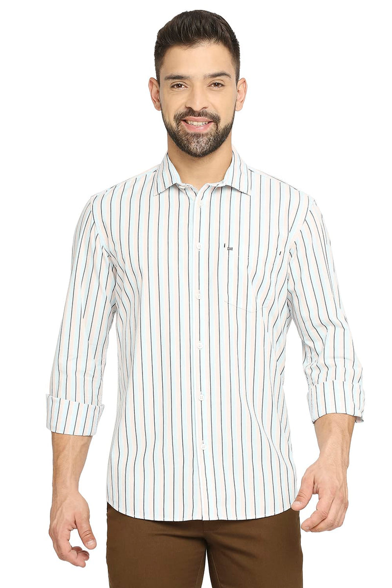 BASICS SLIM FIT COTTON POLYESTER STRIPE SHIRT