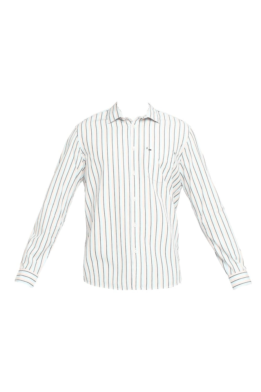 BASICS SLIM FIT CORYDALIS BLUE COTTON POLYESTER STRIPE SHIRT