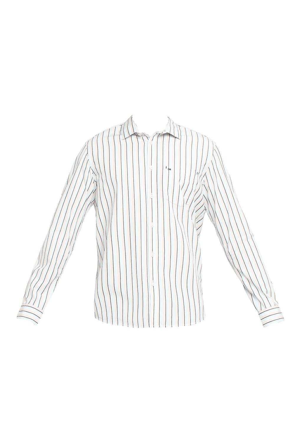 BASICS SLIM FIT COTTON POLYESTER STRIPE SHIRT