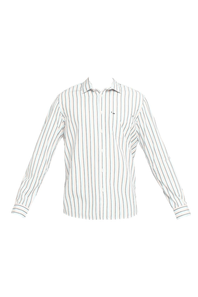 BASICS SLIM FIT COTTON POLYESTER STRIPE SHIRT