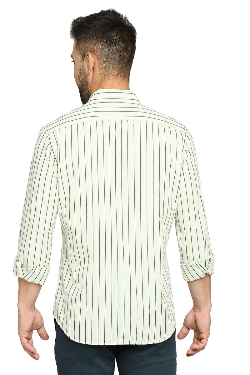 BASICS SLIM FIT COTTON POLYESTER STRIPE SHIRT