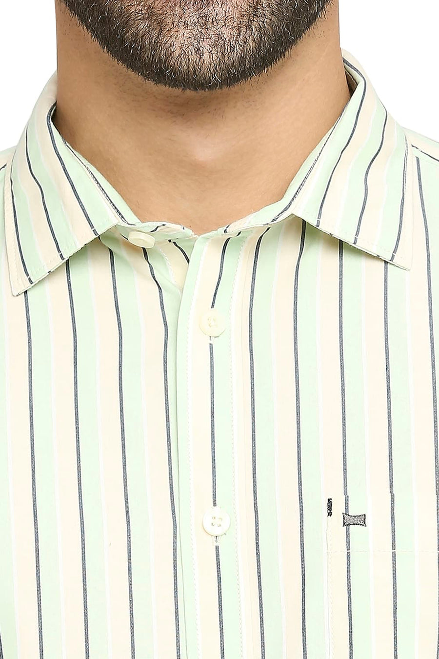 BASICS SLIM FIT SPRAY GREEN COTTON POLYESTER STRIPE SHIRT