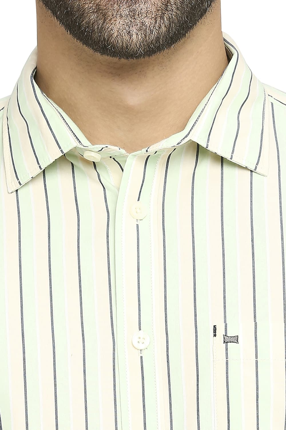 BASICS SLIM FIT COTTON POLYESTER STRIPE SHIRT