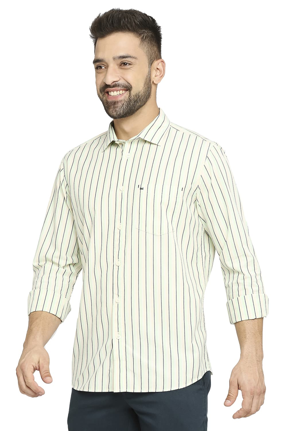 BASICS SLIM FIT COTTON POLYESTER STRIPE SHIRT