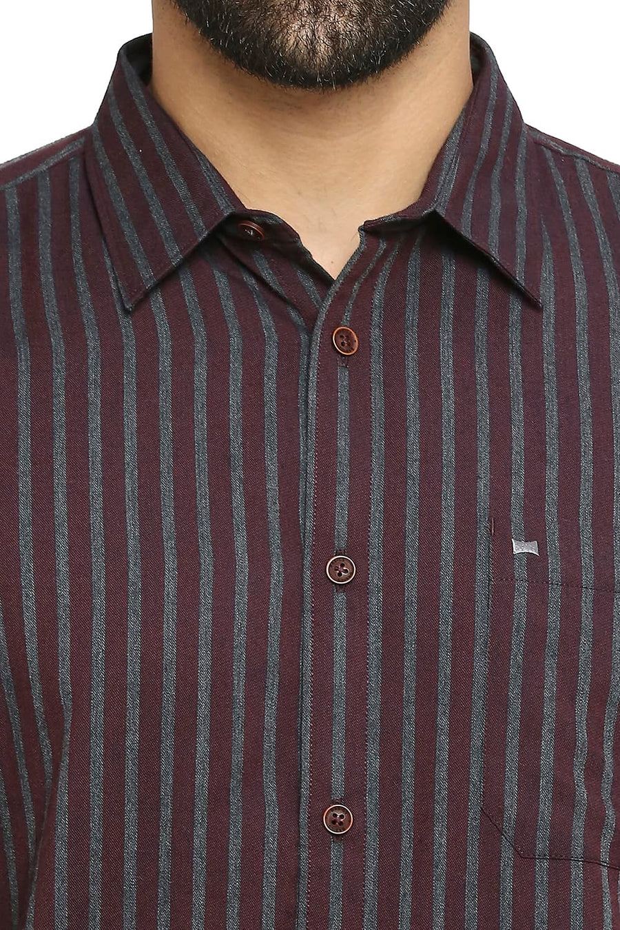 BASICS SLIM FIT PORT MAROON POLYESTER VISCOSE STRIPE SHIRT