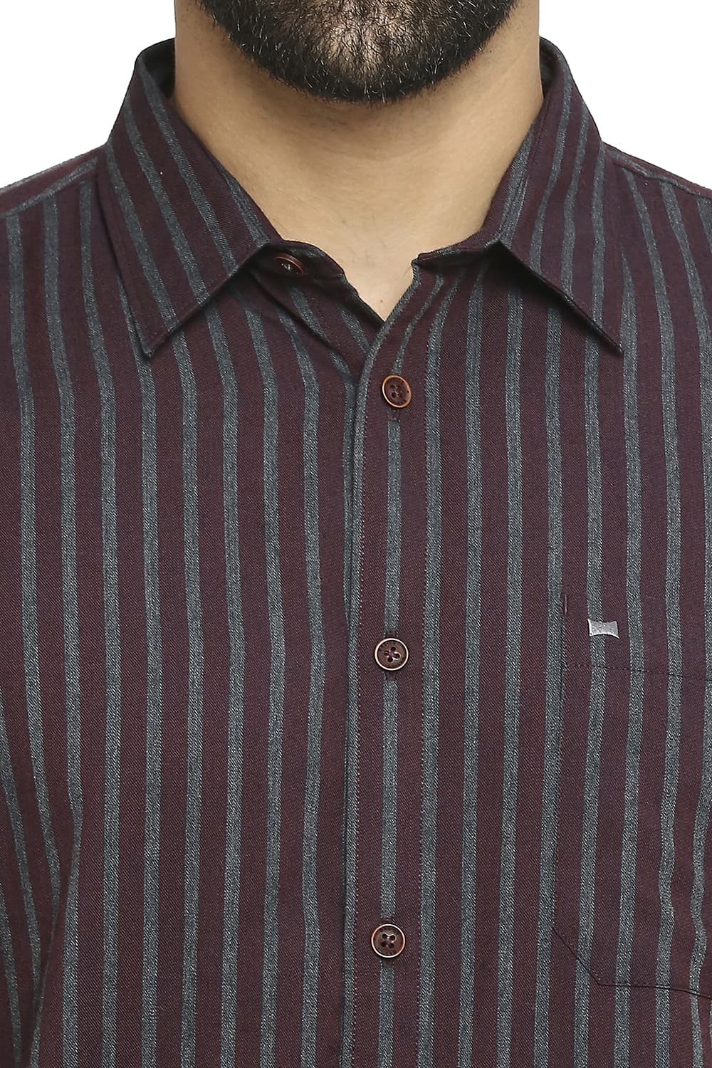 BASICS SLIM FIT POLYESTER VISCOSE STRIPE SHIRT