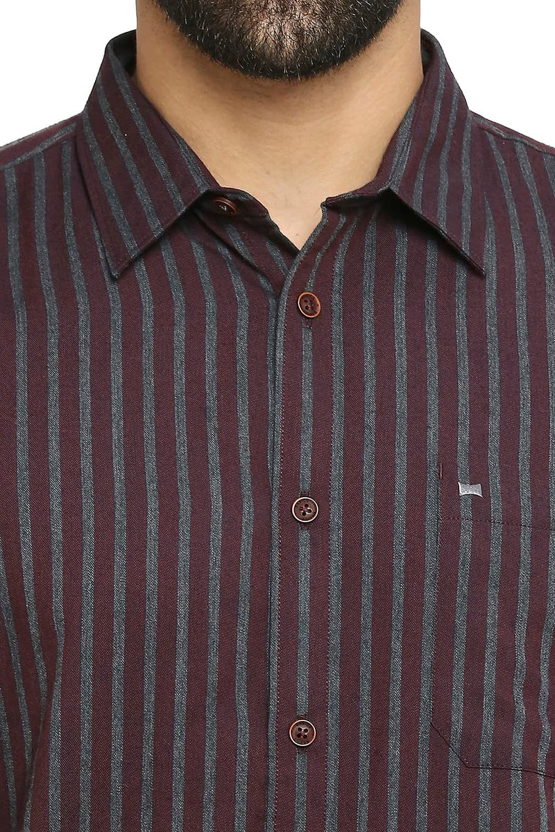 BASICS SLIM FIT POLYESTER VISCOSE STRIPE SHIRT