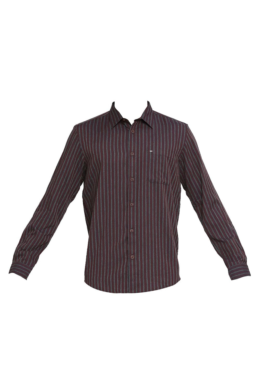 BASICS SLIM FIT PORT MAROON POLYESTER VISCOSE STRIPE SHIRT