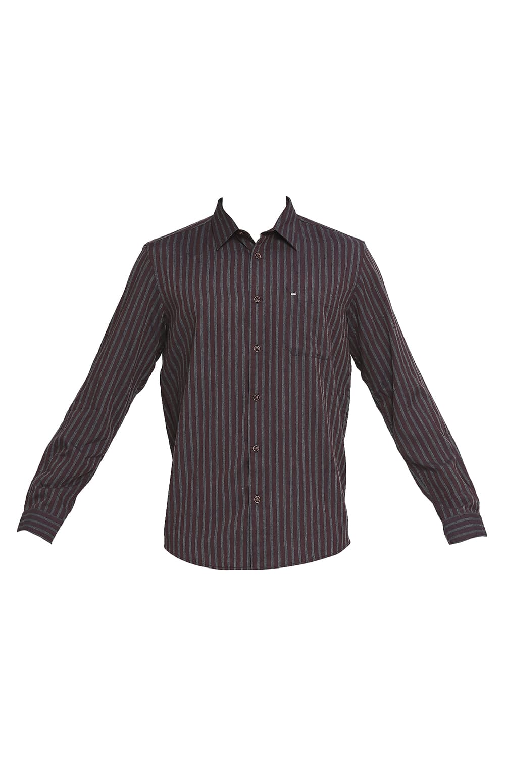 BASICS SLIM FIT POLYESTER VISCOSE STRIPE SHIRT