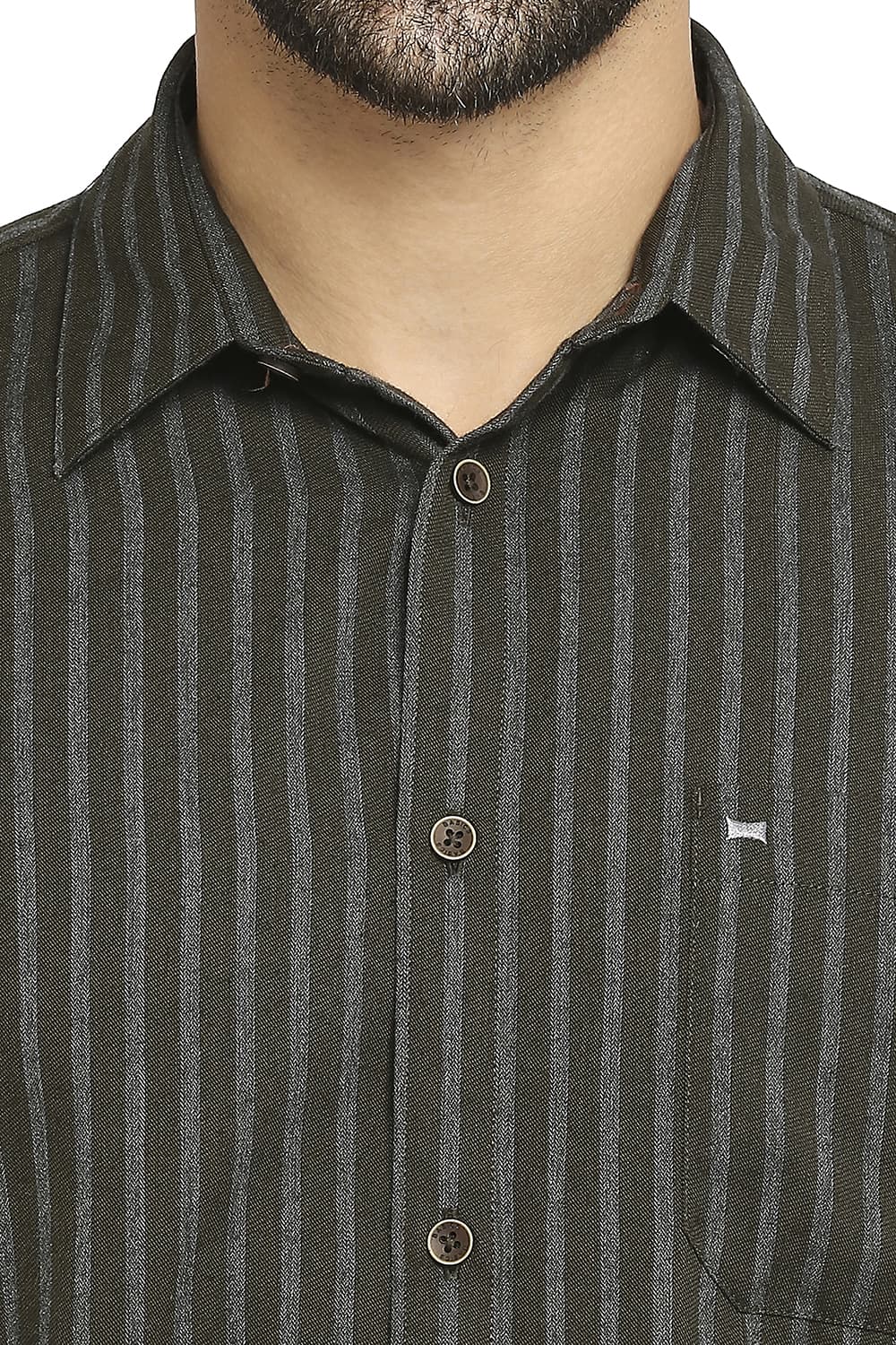 BASICS SLIM FIT POLYESTER VISCOSE STRIPE SHIRT