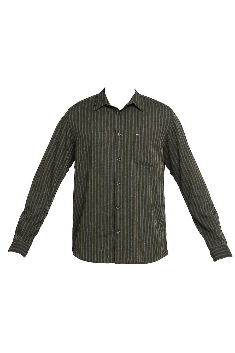 BASICS SLIM FIT ROSIN OLIVE POLYESTER VISCOSE STRIPE SHIRT