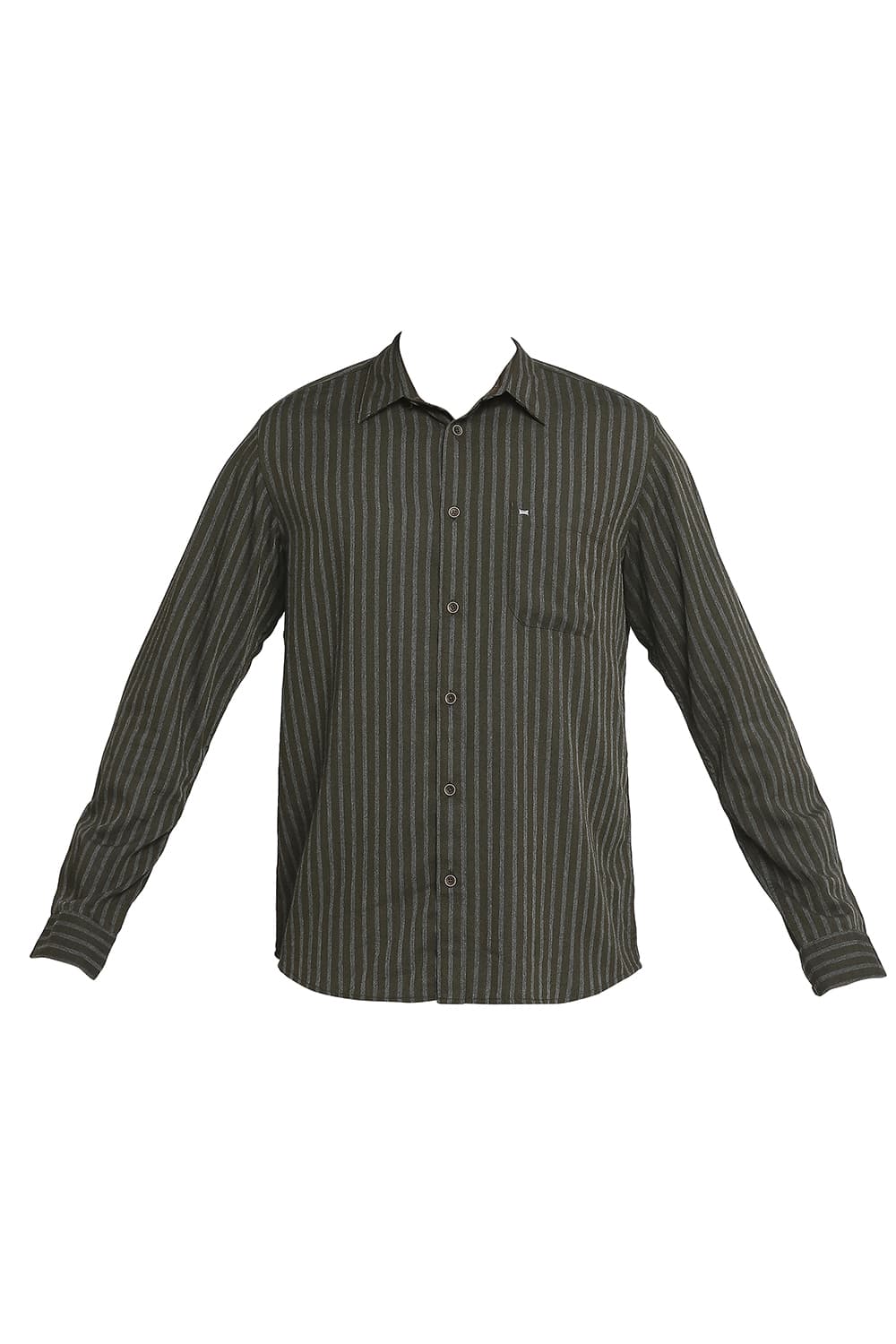 BASICS SLIM FIT POLYESTER VISCOSE STRIPE SHIRT