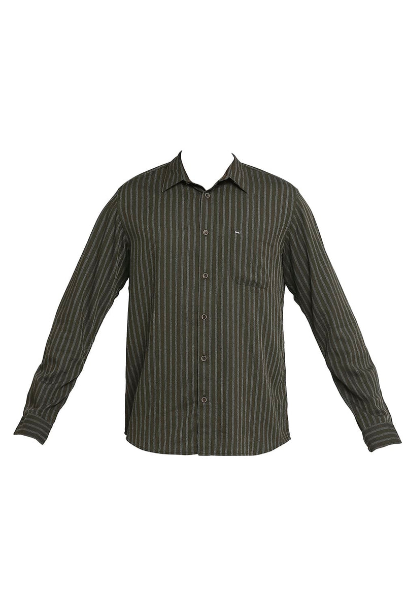 BASICS SLIM FIT POLYESTER VISCOSE STRIPE SHIRT