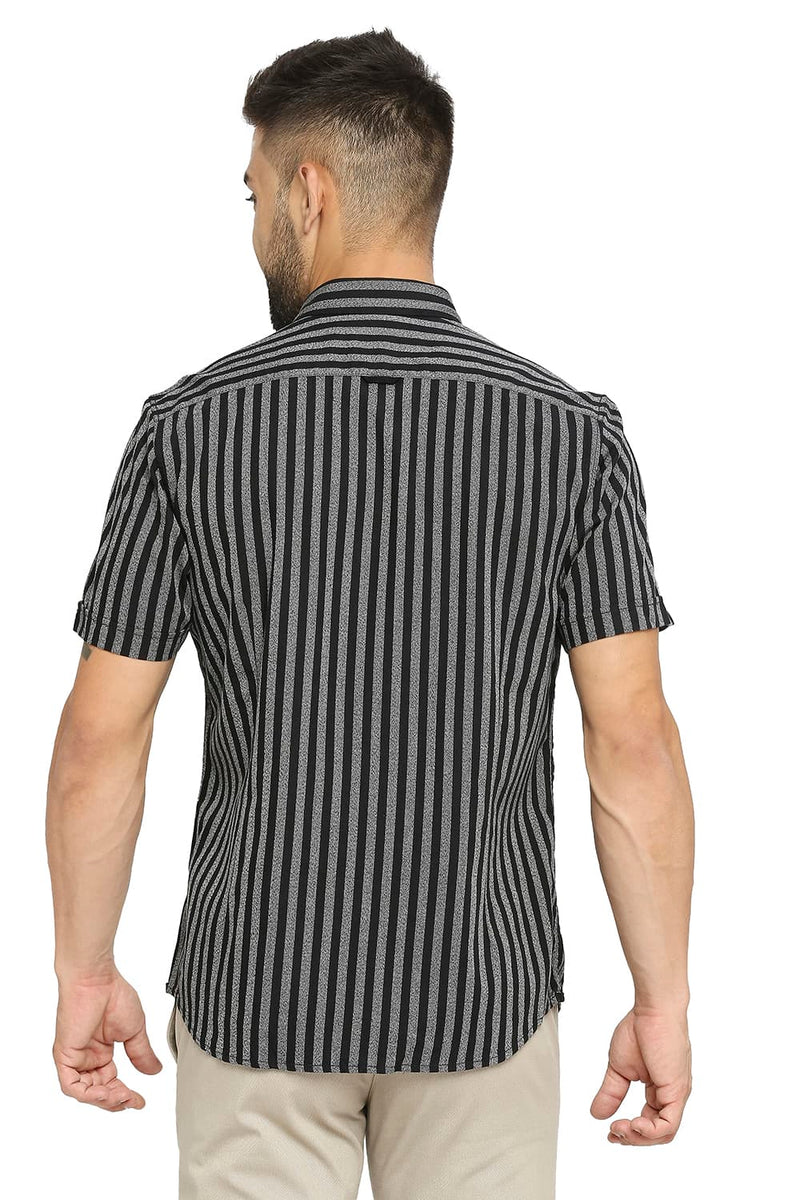 BASICS SLIM FIT COTTON STRIPE HALFSLEEVES SHIRT