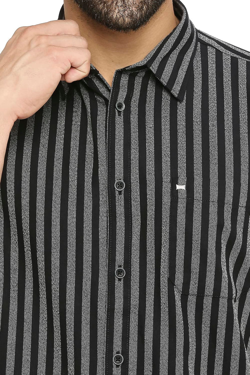 BASICS SLIM FIT COTTON STRIPE HALFSLEEVES SHIRT