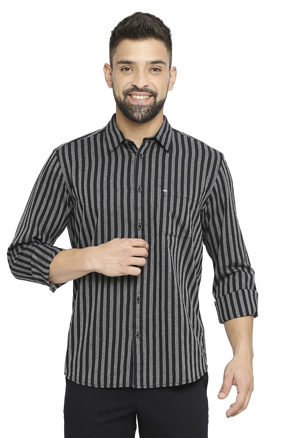 BASICS SLIM FIT COTTON STRIPE SHIRT