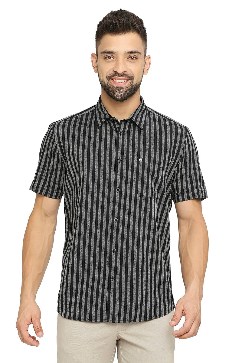 BASICS SLIM FIT COTTON STRIPE SHIRT