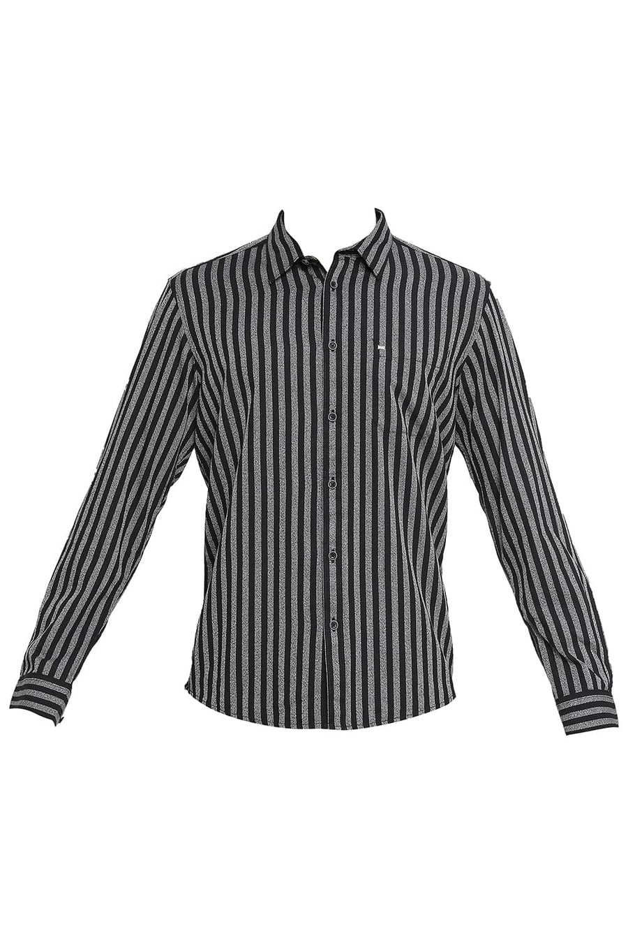 BASICS SLIM FIT METEORITE BLACK COTTON STRIPE SHIRT