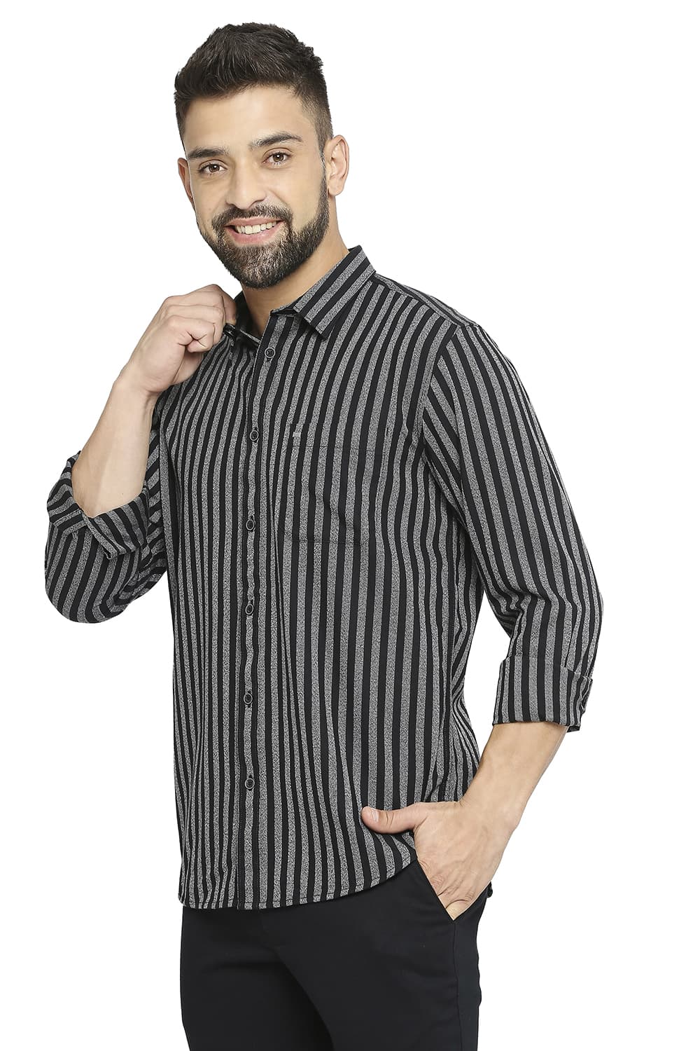 BASICS SLIM FIT COTTON STRIPE SHIRT