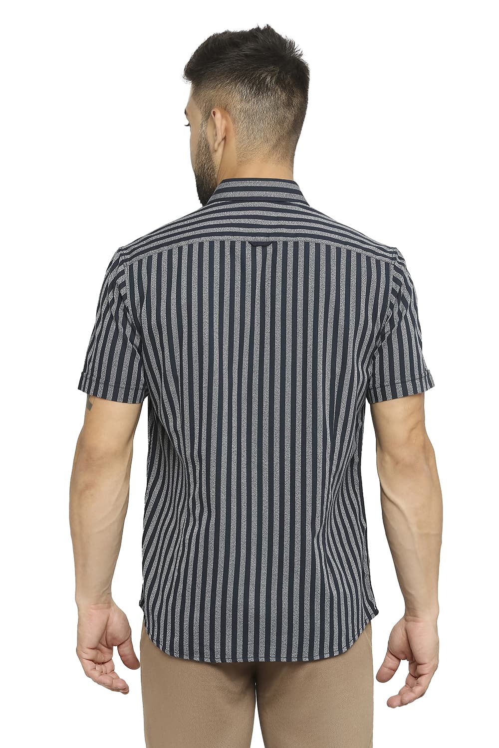 BASICS SLIM FIT COTTON STRIPE HALFSLEEVES SHIRT